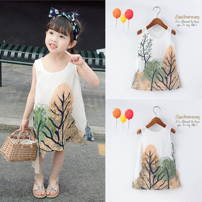 

Children Kids Baby Girls Floral Prints Princess Tutu Party Sleeveless Dresses