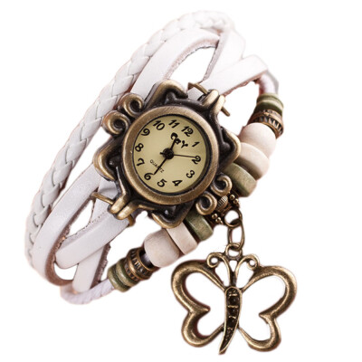 

Vintage ladies fashion Quartz watch women Girls Butterflies Pendant hours Bead Bracelet wrist watch clock reloj mujer &Ff