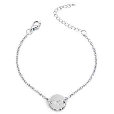 

26 English Alphabet Round Silver Bracelet Female Personality Fashion Bracelet Jewelry Hot Gift