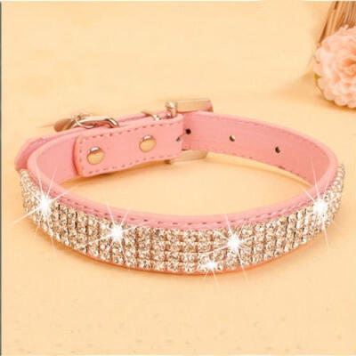 

Bling Rhinestone PU Leather Crystal Diamond Puppy Collar Pet Dog Collars Pink Red