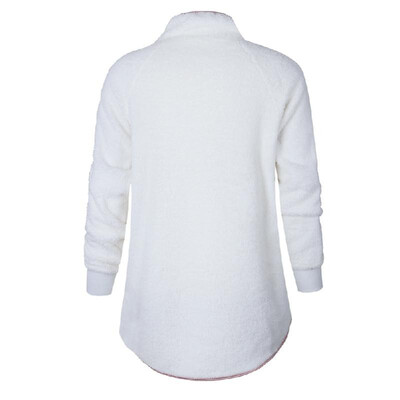 

Women Fleece Sweatshirt High Neck Long Sleeve Button Casual Warm Pullover Top WhiteDark Blue