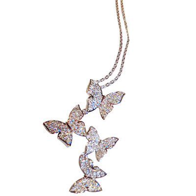 

Women Fashion Butterfly Rainbow Diamond Necklace Charm Chain Necklace Wedding Party Jewelry Gift