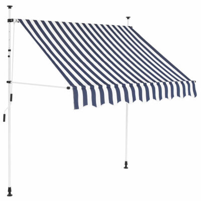 

Manual Retractable Awning 59" Blue&White Stripes