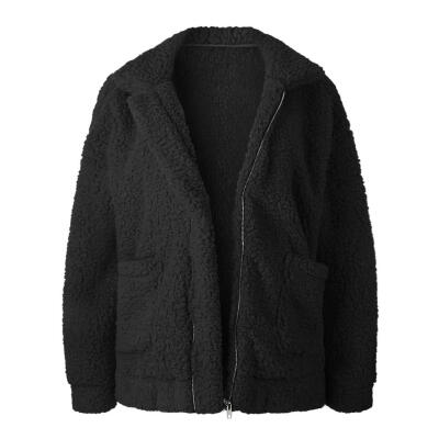 

Fashion Women Lapel Long Sleeve Slim Faux Wool Winter Zipper Pockets Coat