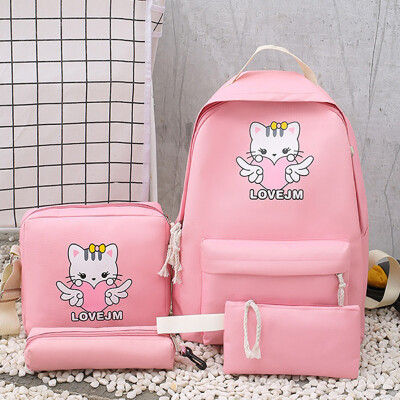 

Tailored Cartoon Alphabet Student Cat Backpack Casual Large Capacity Travel 4 Piece Set