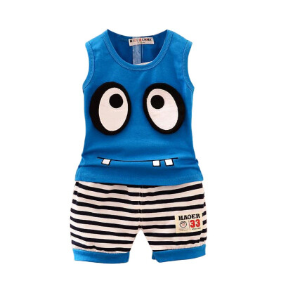 

Summer Kid Clothes Set Cartoon Style Baby Boy Girls Vest Stripe Shorts 2pcs Clothing Set Children Sport Suit