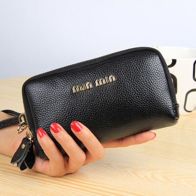 

Has been quality inspection new fashion leather womens clutch bag double zipper Europe&America womens leather coin purse hand bag