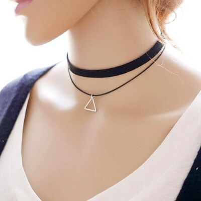 

Women Fashion Double Layers Clavicle Short Korean Style Triangle Pendant Necklace