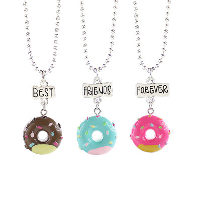 

3PcsSet Kids Family Friends Forever Necklace Donuts Pendant Necklaces Boys Girls Chic