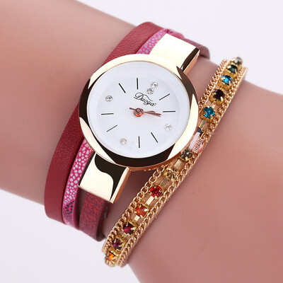 

Korean version of the watch small fresh colorful rhinestone PU leather winding bracelet watch casual small dial female fashion watch