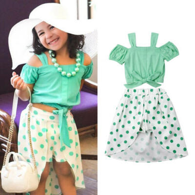 

Summer 2PCS Kids Toddler Baby Girl Clothes Off Shoulder TopsShorts Dress Set US