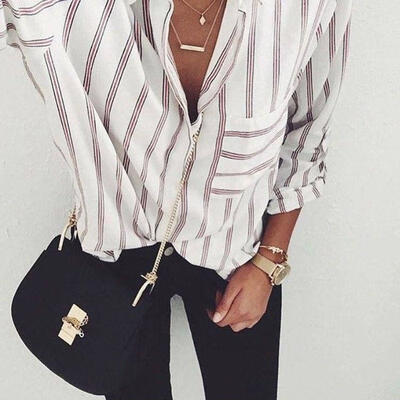 

Sexy Women Striped Casual Tops Shirt Loose Fashion Blouse Clothes Plus Size T-Shirt