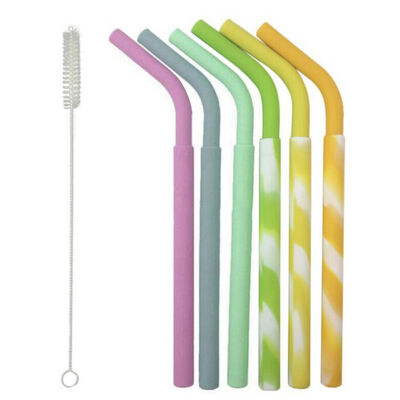 

6PC Folding Reusable Straw Soft Food Grade Silicone Drinking Bent Straws Kitchen Outdoor Travel Supplies