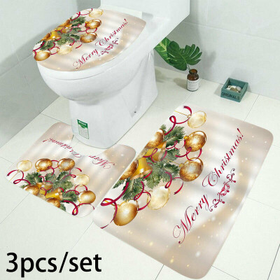 

Christmas Bathroom Polyester Shower Curtain Waterproof W Mat Set Toilet Cover