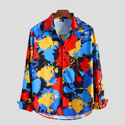 

Toponeto Men Ethnic Style Hawaiian Slim Long Sleeve Dress Shirt Blouse Tops