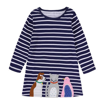 

Stripe Cute O-Neck Girls Dress Casual Children Daily Soft Cotton Clothing