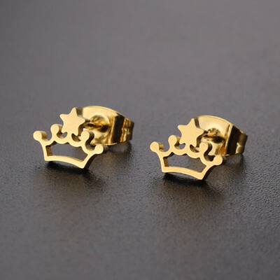 

Simple Titanium Steel Crown Pentagram Stars Stud Earrings Prevent Allergy Fashion Stud Earrings For Women Wholesale High Quality