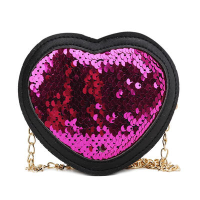 

Sequins Heart Shaped Shoulder Handbags Kids Girls Chain Crossbody Bags