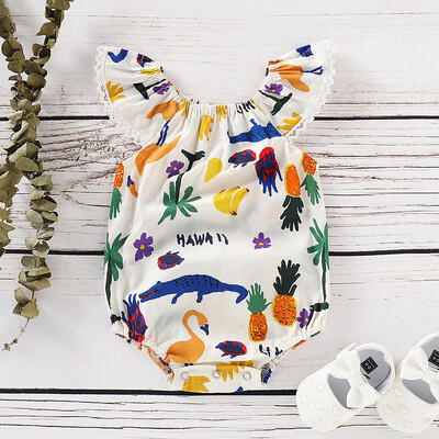 

Infant Baby Boys&Girls Sleeveless Cartoon Dinosaur Print Lace Romper Bodysuit