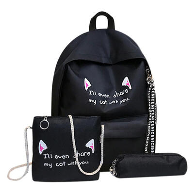 

3pcsset Cat Print Backpacks Shoulder Travel Bags Canvas Women Pen Bags