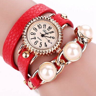 

DUOYA D018 Women Bracelet Pearl Belt PU Watch Quartz Watch