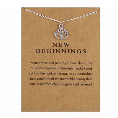 

With Card New Arrived New Beginnings Lotus Alloy Chain Pendant Necklace Jewelry