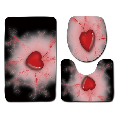 

〖Follure〗3PCS Valentines Day Pattern Non Slip Toilet Seat Cover Rug Bathroom Set Decor
