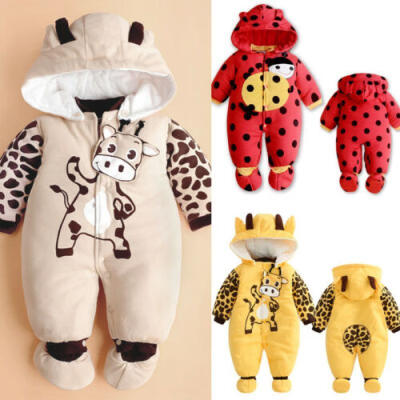 

US Seller Infant Baby Boy Girl Winter Warm Romper Jumpsuit Hooded Outfit Clothes