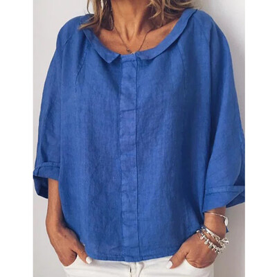 

Roseonmyhand Women Fashion Plus Size Solid Casual Linen Turtleneck Blouse T-Shirt