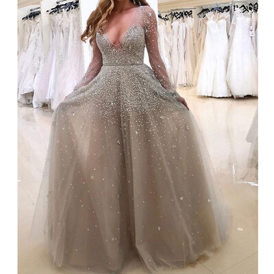 

〖Follure〗Women Sexy Lace Sequin Solid Camis Back Hollow V-Neck Long Party Elegant Dress