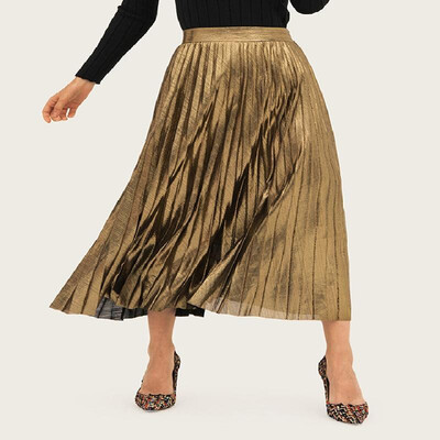 

Elastic High Waist Solid Pleated Long Skirt