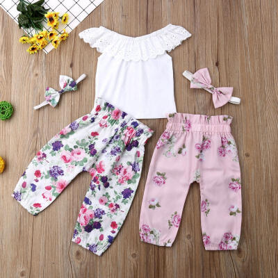 

Newborn Toddler Baby Girl Lace Ruffle Tops T-ShirtFloral PantsHeadband 3Pcs Outfit Set Clothes