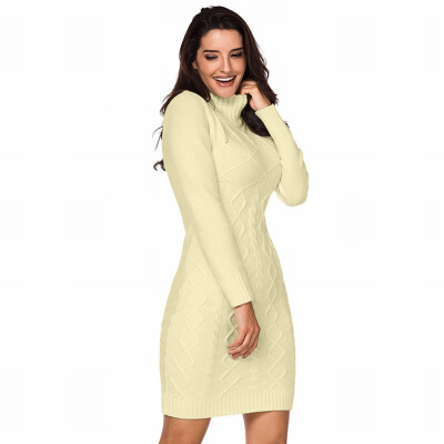 

Long sleeved turtleneck ribbed knit twist womens sweater dress