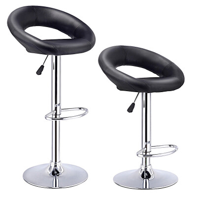 

Set Of 2 Bar Stools Adjustable PU Leather Barstools Swivel Pub Chairs-Black