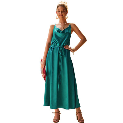 

Early autumn new imitation silk suspender dress dress green