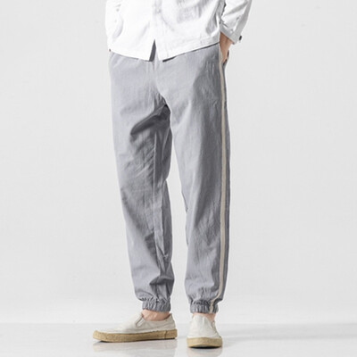 

Gobestart Mens New Style Fashion Flax Retro Trousers Large Individualized Printed Trouser
