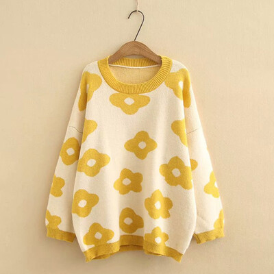 

〖Follure〗Womens Fashion AutumnWinter Long Sleeve Floral Knitted Pullover Sweater Tops
