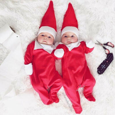 

Christmas Toddler Baby Boy Girl Romper Bodysuit Santa Claus Hat Clothes Outfits
