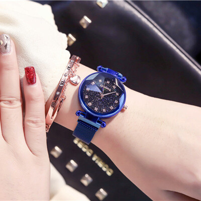 

2019 Best Selling Women Mesh Magnet Buckle Starry Sky Watch Casual Luxury Women Geometric Surface Quartz Clock Relogio Feminino
