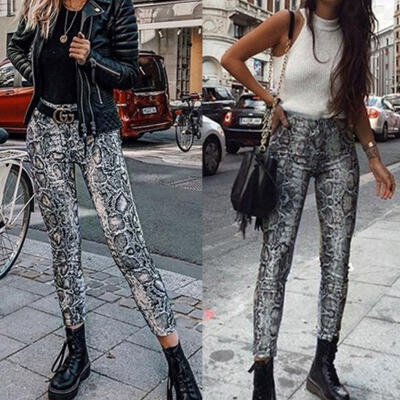 

Women SnakePrint High Waist Stretch Pants Trousers Casual Joggers Sport Pants