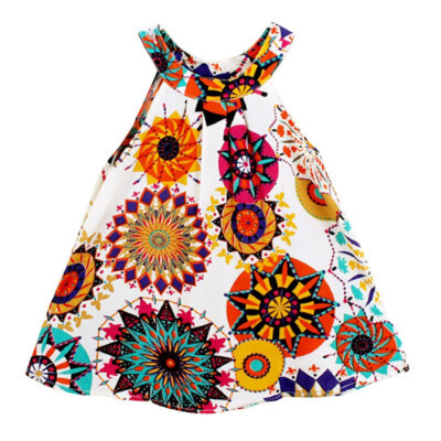 

6M-4T Fashion Kids Clothes Print Vest Girl Baby Clothing Floral Dress for Baby Infant Outfit Vestido Baby Bohemian Dresses