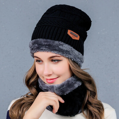 

Autumn&winter knitted warm neck set bike two-piece set outdoor plus fluffy wire hat neck all men&women