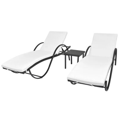 

Sun Loungers 2 pcs with Table Poly Rattan Black