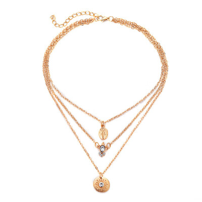 

Bohemian Multilayer Gold Chains Choker Necklace For Women Crystal Sun Coin Pendants Virgin Mary Rosary Necklace Collier Jewelry