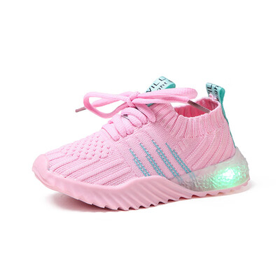 

Baby Boys Girls Breathable Anti-Slip Striped Shoes LED Sneakers Toddler Soft Soled First Walkers