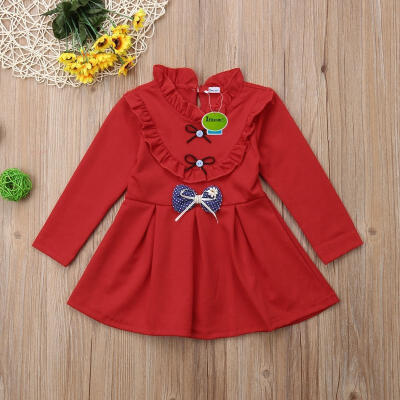 

Toddler Baby Girl Autumn Clothes Red Long Sleeve Party Bow Princess Tutu