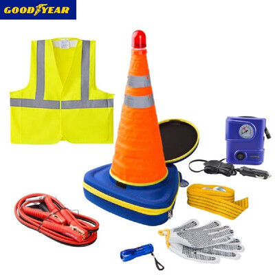 

GOODYEAR Portable Road Assistance Car Emergency Kit Safety-Include Roadside coneswarning lighttow ropereflective vestglovesai
