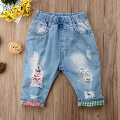 

Fashion Baby Boy Ripped Skinny Shorts Jeans Destroyed Frayed Designed Denim Pants
