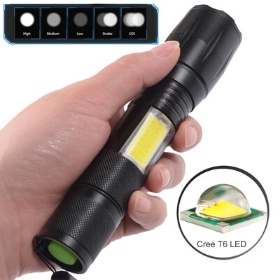 

Saidsome Tactical Police Zoomable Flashlight XML T6COB LED Torch Lamp 18650 4 Modes flashlight lamp