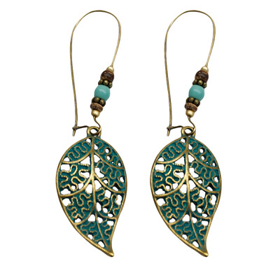 

Exaggerated Retro New Earring Hollow Out The Leaves Beads Pendant Earrings